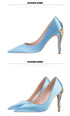 Elegant Crystal-Embellished Silk Pointed Toe Pumps for Women - Luxurious High Heels Perfect for Bridal and Evening Wear, Sexy Dress Shoes with Thin Heels